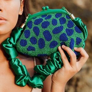 Green and Blue Beaded Clutch Bag